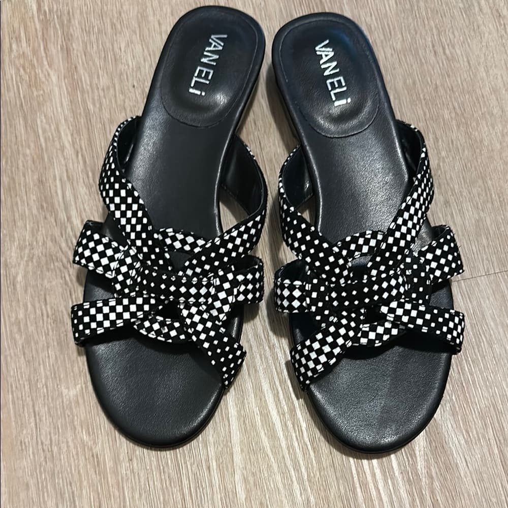Vaneli Black and White Criss-Cross Sandals