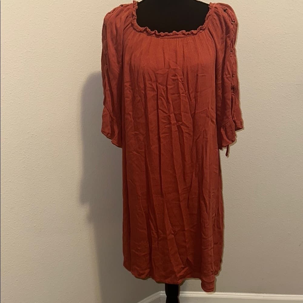 NAIF Orange Casual Sundress with Puff Sleeves